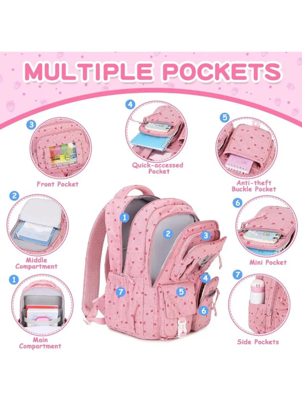 Kawaii Pink Corduroy Backpack for Girls | Cute School Bag for Kids & Students